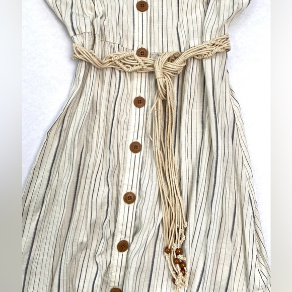 So Women’s Cream Button Up Spaghetti Strap Stripe Belted V-Neck Dress Size M NWT - Picture 6 of 12